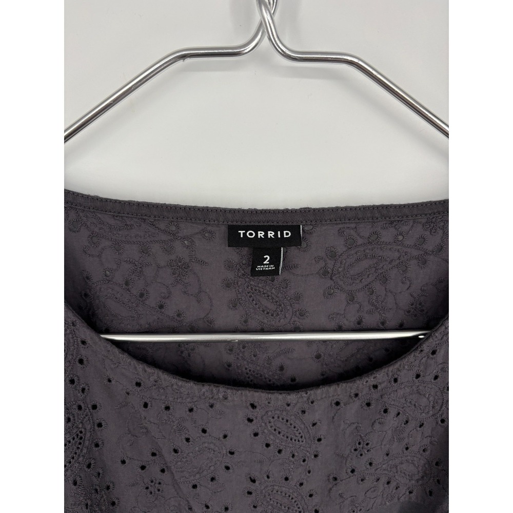 Torrid Dress Plus 2 2x Gray Knit Mini Eyelet Yoke Mini Skater Pockets - Picture 2 of 9